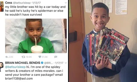 Boy survives car accident thinking he's Spiderman -- and gets care package by one of the comics' writers