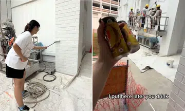 woman paint HDB walls workers coffee