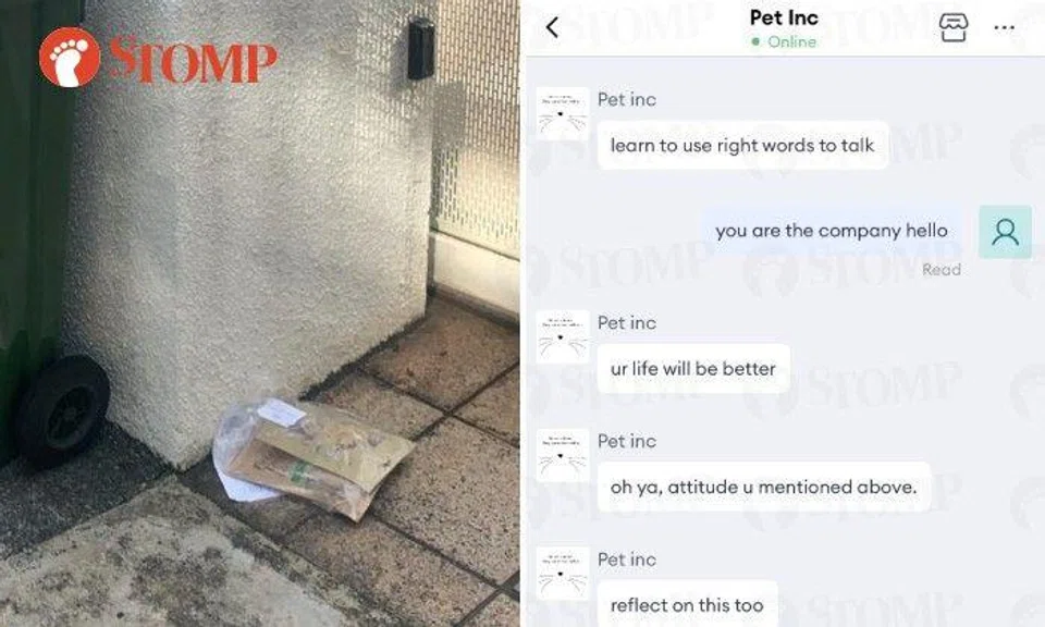 The Stomper had messaged Pet Inc about her order being thrown on the ground outside her gate.