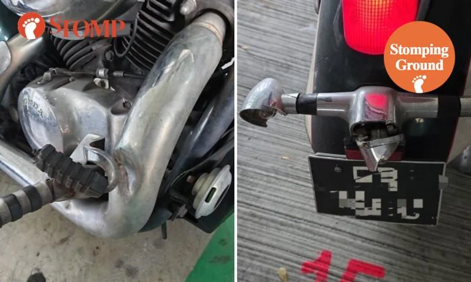 A woman's parked motorcycle was hit by a ca