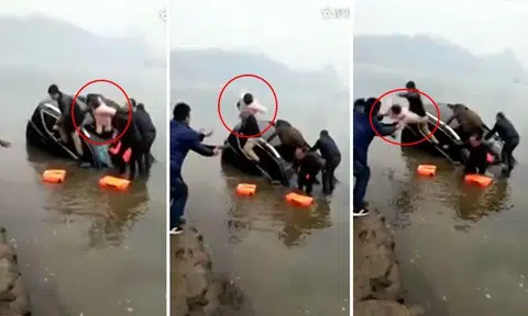 Desperate dad on sinking car throws infant daughter to onshore onlookers in China