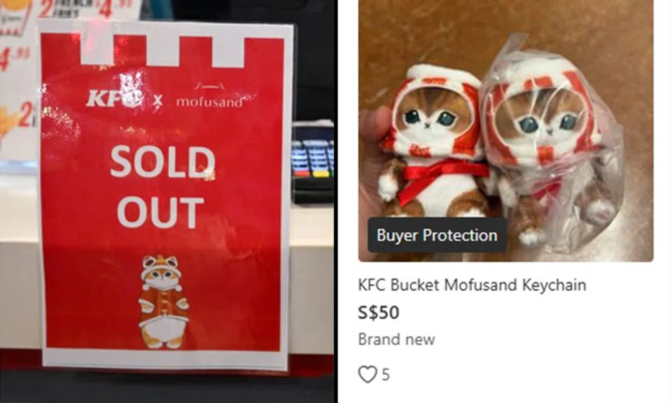 The coveted cat keychain is part of a collaboration between KFC and Mofusand. PHOTOS: LIM YAOHUI, CAROUSELL