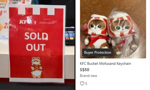 Fans brave rain for KFC's Mofusand keychains -- which are being resold for up to $50 on Carousell
