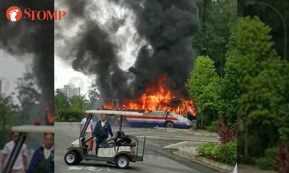 Passenger bus goes up in flames near Botanic Gardens