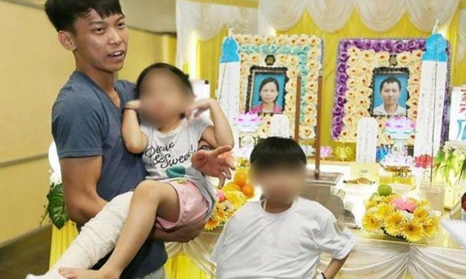 Madam Sam's youngest brother (left) said that the family would have to discuss how to raise Xin Rou and her brother Jun Xian after the tragedy. Photo: The New Paper