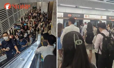 Stomper Tpot shared a video and a photo of the crowd at Outram MRT station at around 9am.