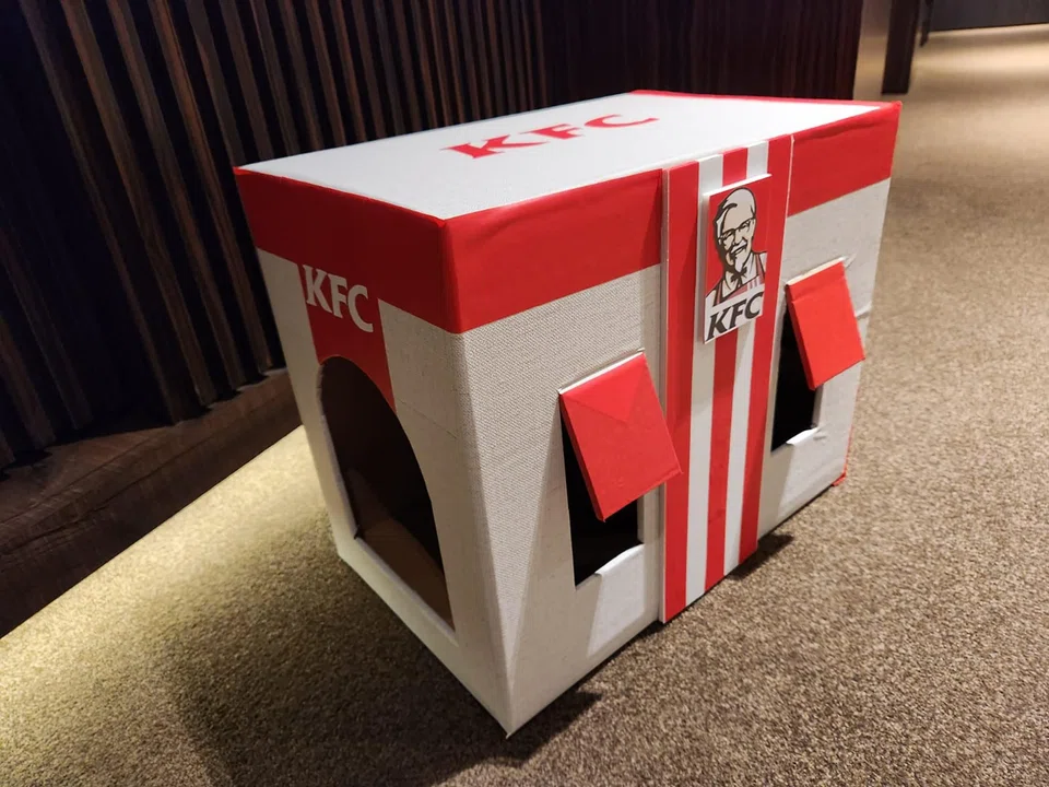 The KFC house, modelled after a popular chain selling fried chicken, is part of a series of cat cottages she built that are modelled after fast-food eateries.