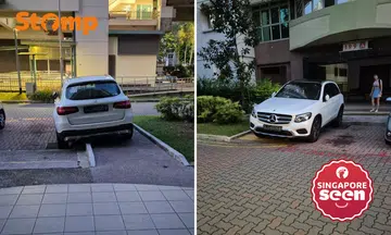 Double fail: Mercedes ends up on Punggol pedestrian walkway, mounts kerb