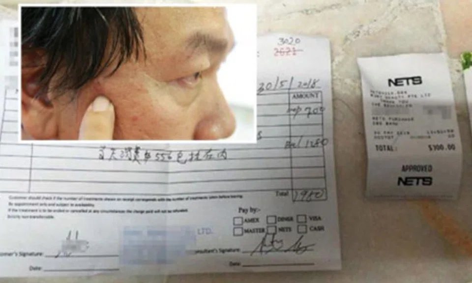 Mr Hong said he only wanted to remove two moles, but was pressured into signing up for a $1,980 package. PHOTO: LIANHE WANBAO