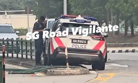 A police car mounted the kerb along Geylang Bahru Road and crashed into the green barrier that divides the road on Oct 10.