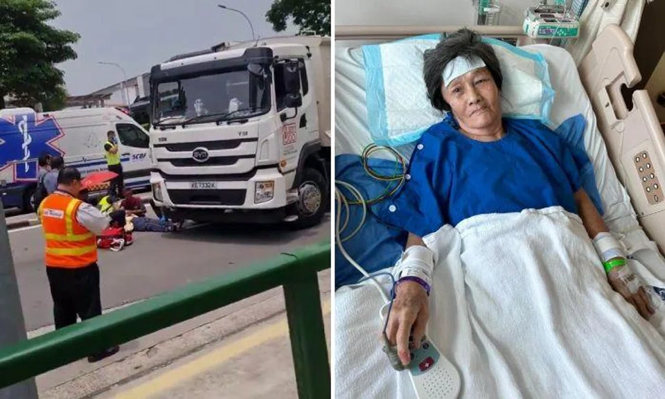 A woman was allegedly knocked down by a garbage truck near the Pasar 216 Bedok Central food centre and market on Thursday.