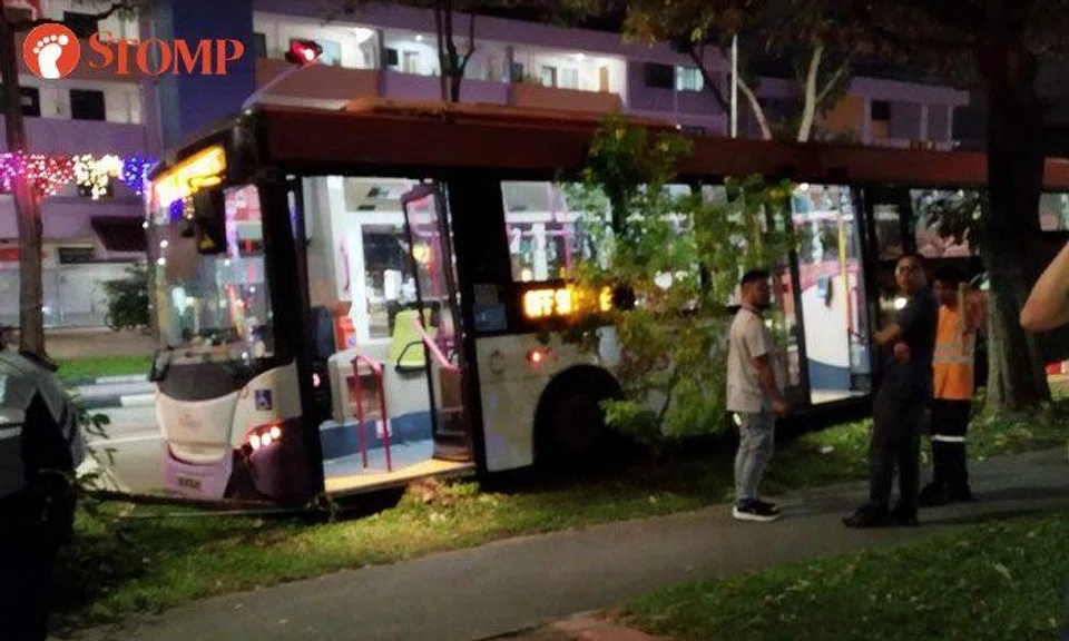 Bus mounts kerb and hits tree at Bedok North, police and SBS Transit investigating
