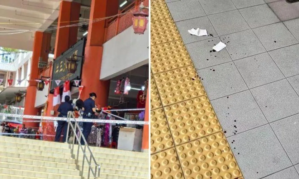 A post of the incident’s aftermath uploaded onto social media platform Xiaohongshu shows an area within the Chinatown Complex cordoned off and at least two police officers present.