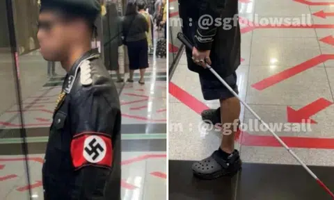 Commuter spotted in MRT station cosplaying as blind Nazi officer in casual wear: 'Is this allowed?''