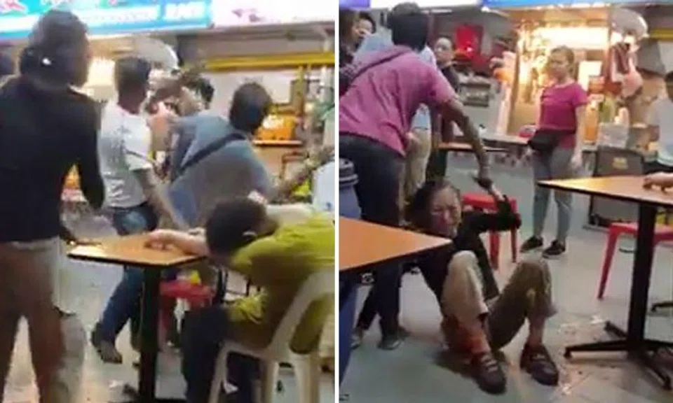 Men whack one another with chairs after couple fight at Geylang coffee shop