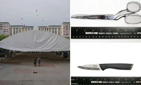 The teenager planned to stab people at an open area near Tampines West Community Centre using scissors or a kitchen knife. PHOTOS: KEVIN LIM, ISD