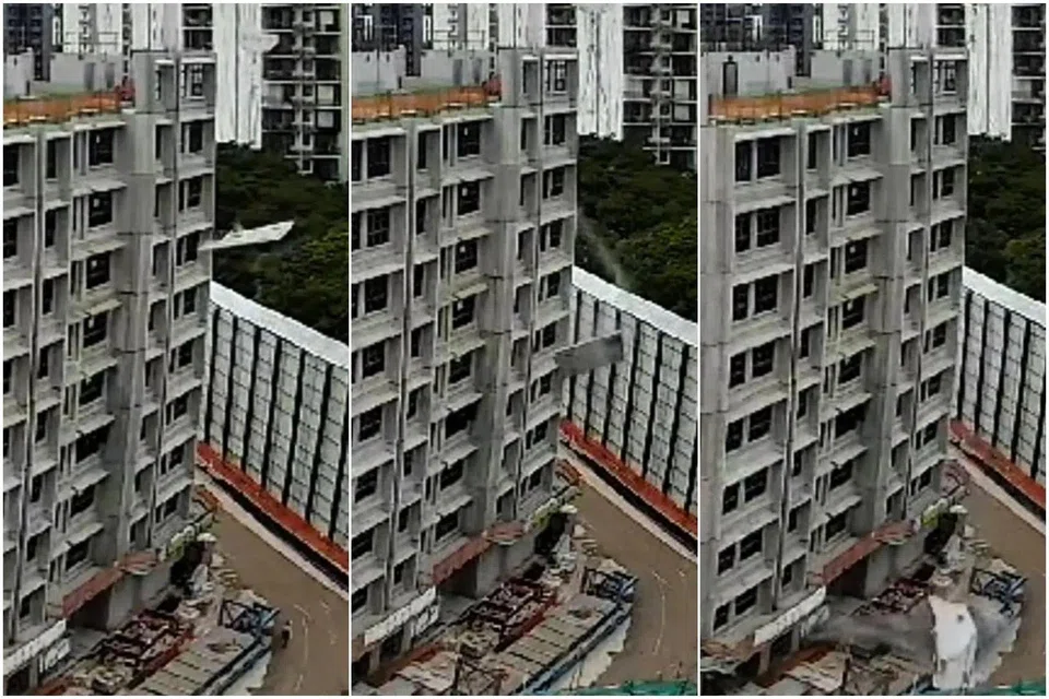 The slab dislodged while being lifted at the Bedok South Blossoms BTO project site, and landed on the trailer it was being lifted from.