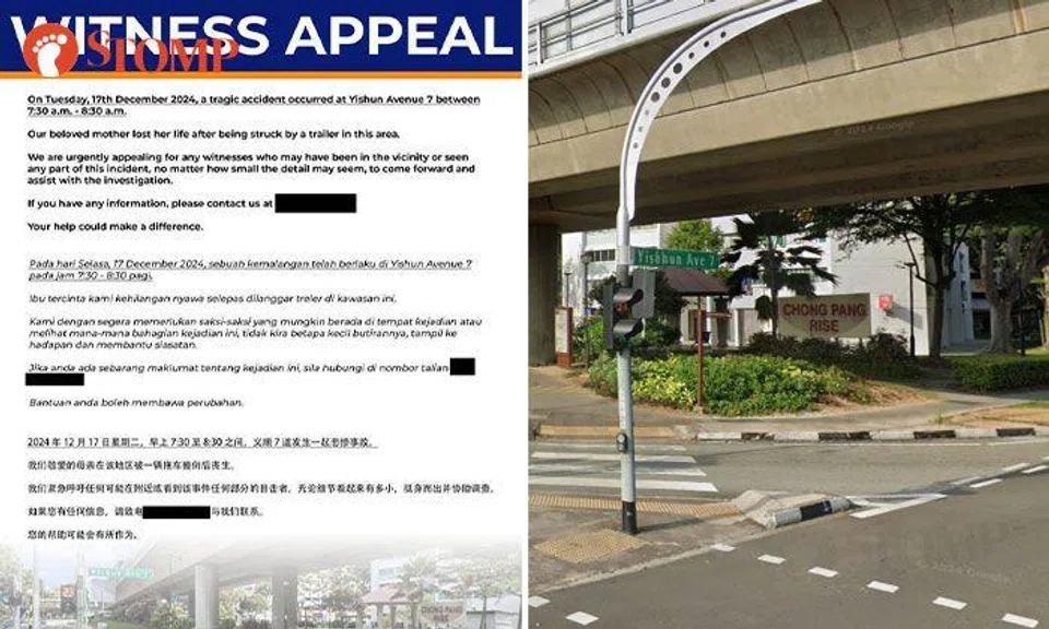 Trailer driver arrested after Yishun accident kills woman on PAB: Family appealing for witnesses