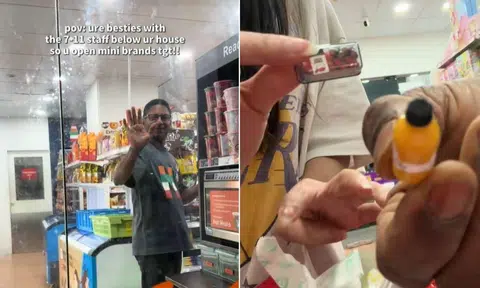 TikToker and 7-Eleven employee unbox gacha toys