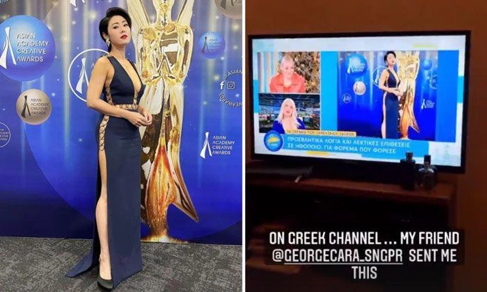 Cynthia Koh's sassy response to haters after wearing sexy dress gets featured on Greek TV