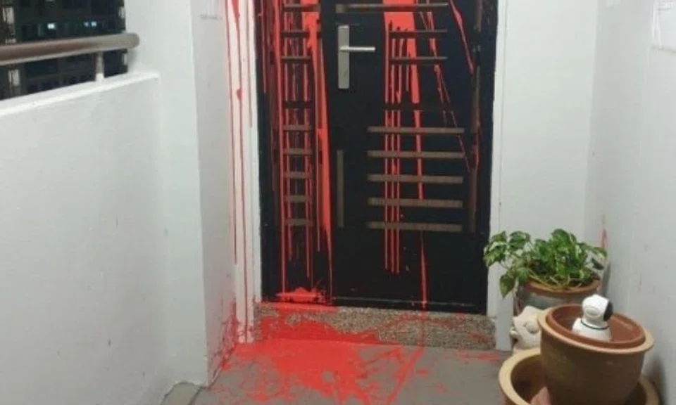 Pasir Ris flat splashed with red paint