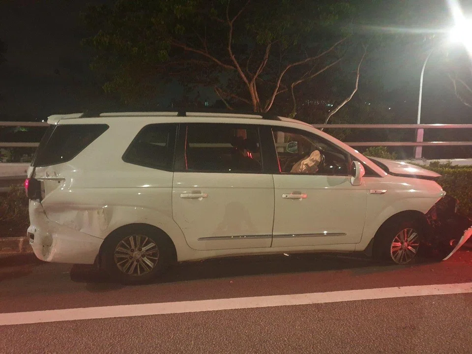 Another driver, 26, lost control of his SsangYong multi-purpose vehicle (MPV) while travelling along Tampines Expressway.