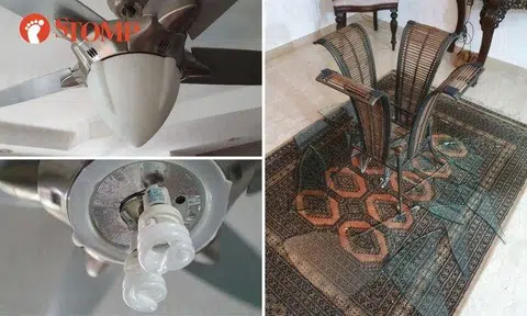Sharing photos of the fan and broken pieces of the glass table top, Stomper El Mesa said he had bought the fan from Elmark Marketing a number of years ago.
