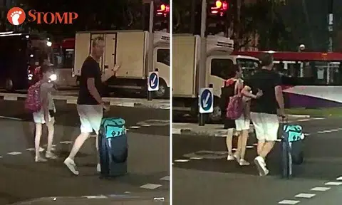 Man shows 'entitlement' and 'disgusting vulgar gesture' when crossing road with family