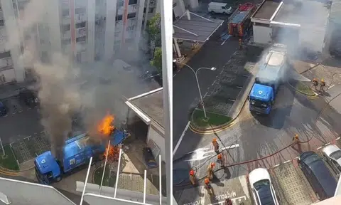 Rubbish truck catches fire in Jurong West
