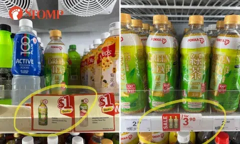 Stomper amused by 7-Eleven's pricing of Pokka green tea in Yew Tee outlet: 1 bottle for $1, 2 for $3.90?