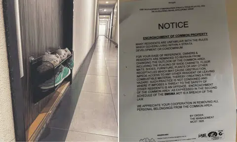 Residents said that the management company prohibits shoes, shoe racks, and floor mats from being placed in the corridor. 