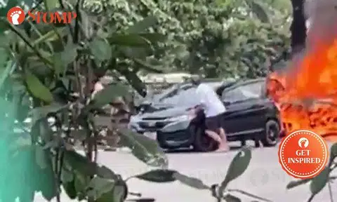 Kudos to riders who stopped to help after car catches fire on PIE