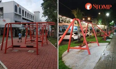 Stomp: "There are numerous structures with limited seats (two seats each) that look like swings but cannot swing lining the carpark."