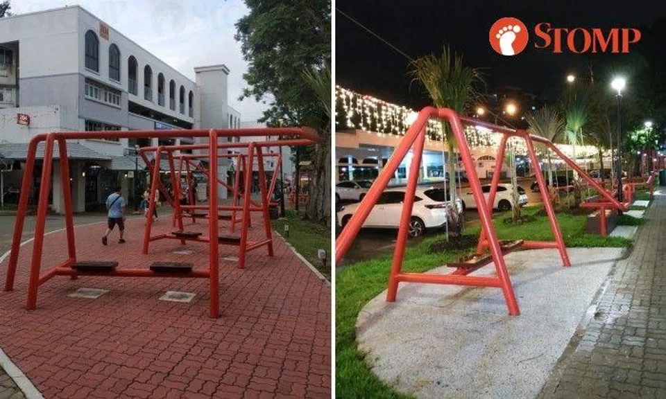 Stomp: "There are numerous structures with limited seats (two seats each) that look like swings but cannot swing lining the carpark."