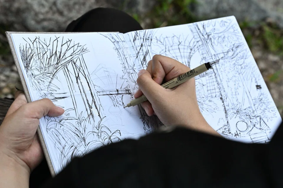 Ms Joy Chee's sketch of Gardens by the Bay, a location she has incorporated in her design of the event space.