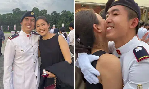 Lina Ng receives late Christmas gift: Affixing rank on eldest son at OCS commissioning ceremony