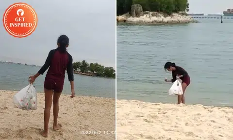 Environmentally-conscious 9-year-old girl visiting S'pore goes to Sentosa beach to pick up rubbish