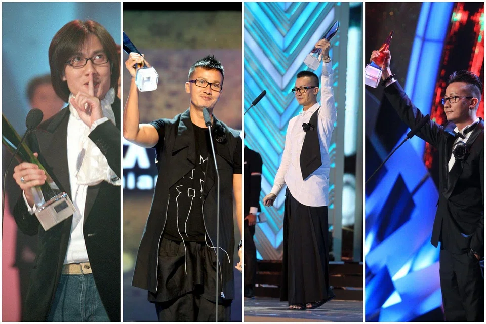 (From left) Chen winning Top 10 Most Popular Male Artistes in 2000, 2011, 2012 and 2013.