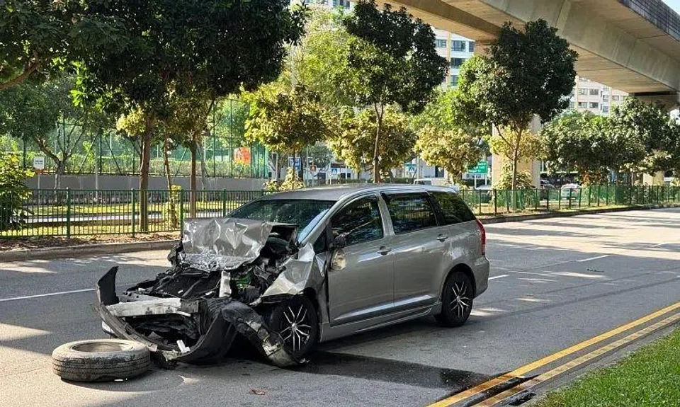 An e-vaporiser and substances believed to be controlled drugs were found in the damaged car driven by a 38-year-old man.