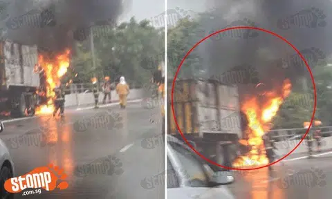 Lorry catches on fire along PIE towards Tuas before Clementi Road exit