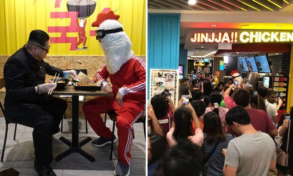 Kim Jong Un impersonator attracts crowd of onlookers at Northpoint City's Jinjja Chicken