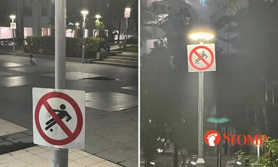 The Stomper said boys were still playing there despite the "no football" signs on several lamp posts.