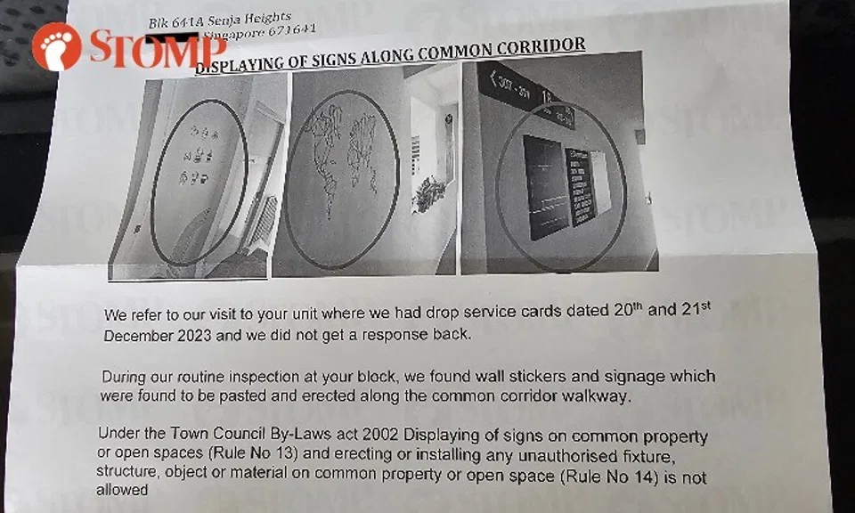 Stomper San shared a photo of the notice from the Holland-Bukit Panjang Town Council dated Dec 21.