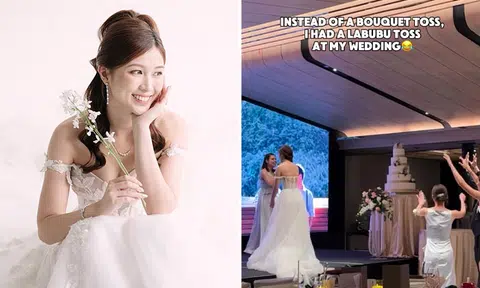 Influencer bride's Labubu toss has wedding guests jumping for joy