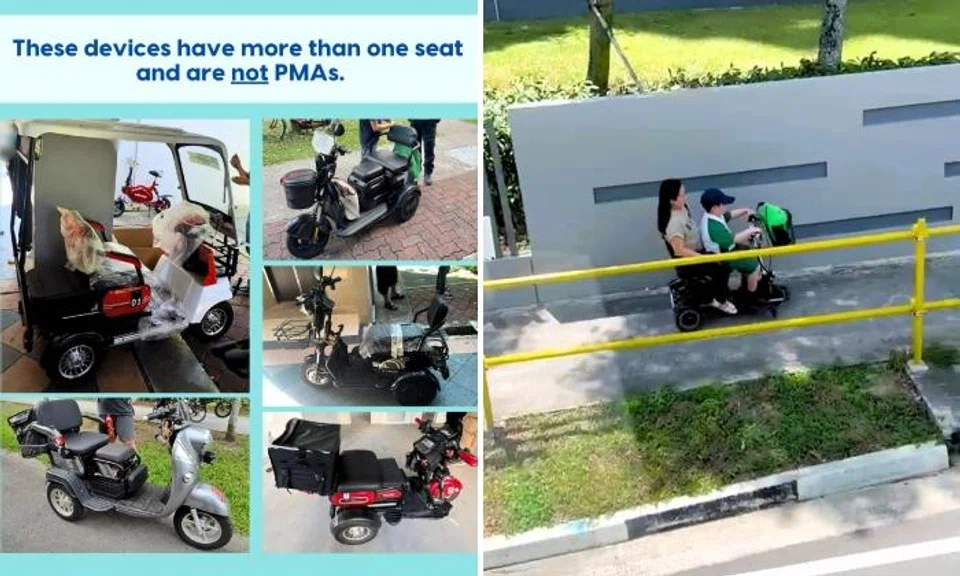 LTA warns of 2-seat PMA lookalikes: Woman and schoolboy ride one illegally on Punggol footpath 