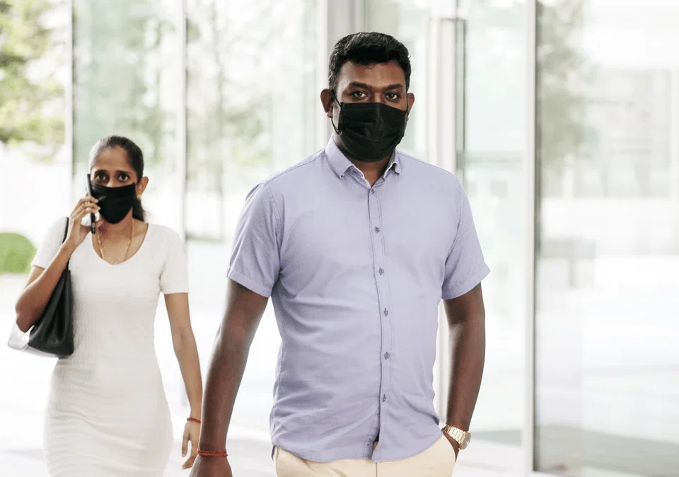 Court documents showed that Rebecca Rubini Ravinthiran (left) had organised two public assemblies with the help of her husband Vee Derrick Mahendran (right).