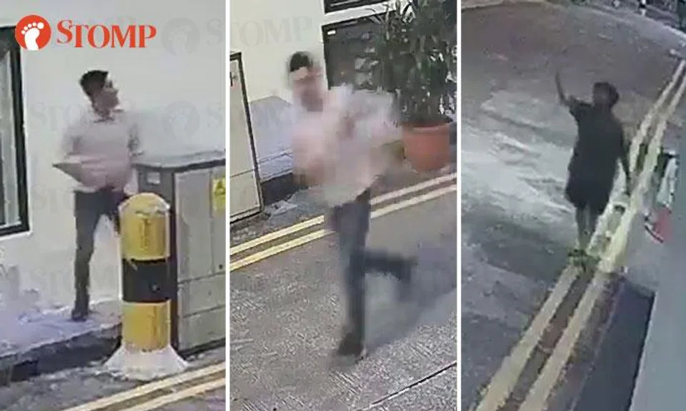 BMW driver rushes to take a leak in Jalan Besar alley -- but auntie chases him off