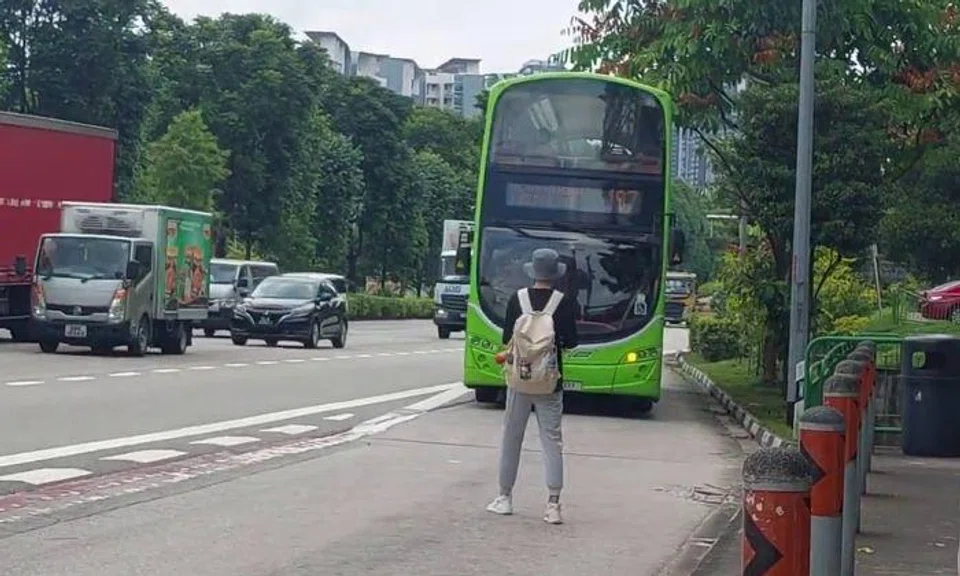 In the six-second video, a man wearing a hat and a backpack with his arms crossed can be seen standing in the bus bay and backing away as bus service 197 drove into the bus bay.