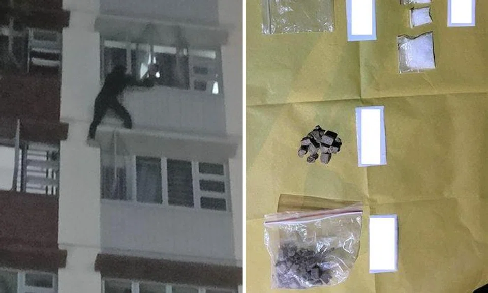 Spiderman? No, it's suspected drug trafficker evading arrest -- only to lose his footing