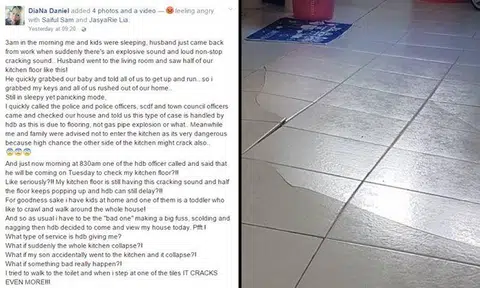 Family forced to run out of HDB flat after kitchen tiles crack in the middle of night